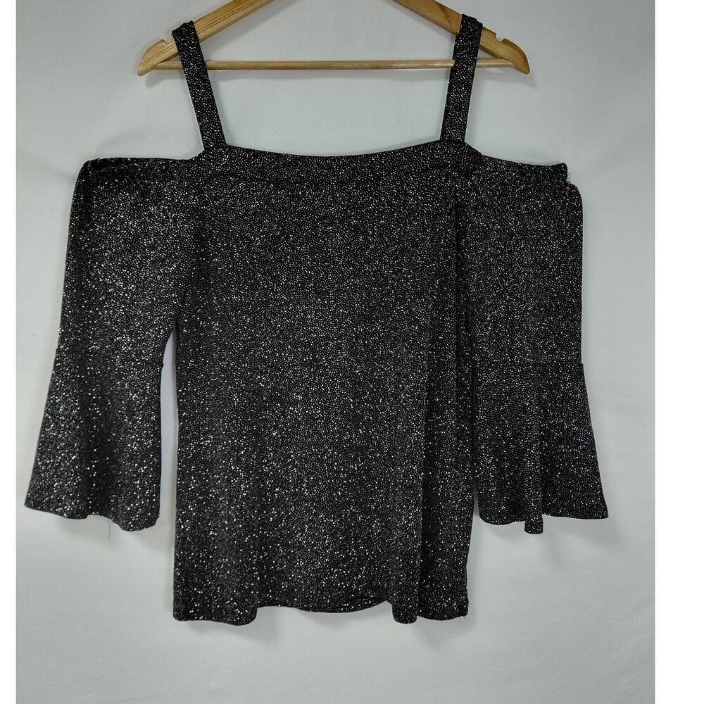QUIZ Metallic Off-Shoulder Top Solid Knit Sleeve Size 12